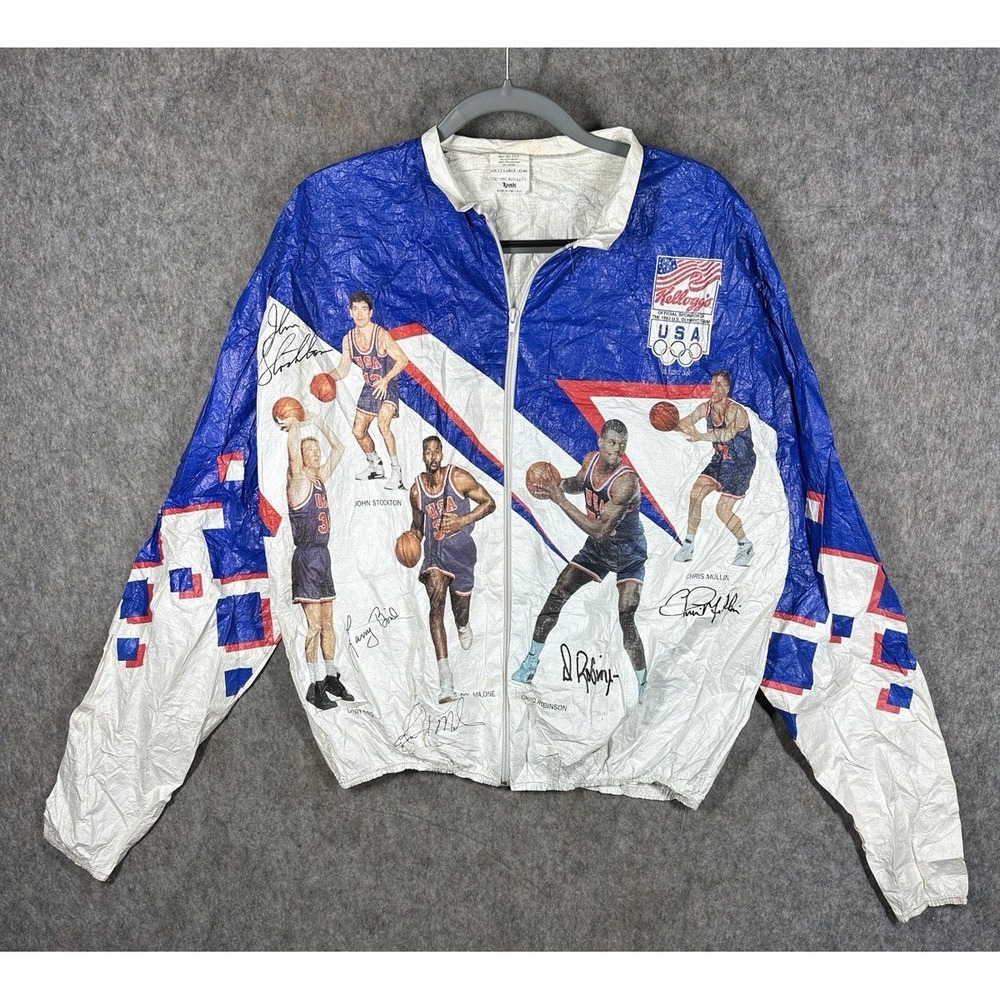 Vintage 1992 Kellogg's Dream Team Tyvek Jacket Mens L USA Basketball Larry Bird
